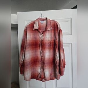 Old Navy Salmon/Pink-ish and White Plaid Shirt